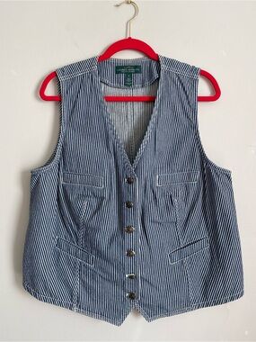 Ralph Lauren Vest 1X Railroad Stripe Y2K Vintage Teacher Americana Nautical 90s